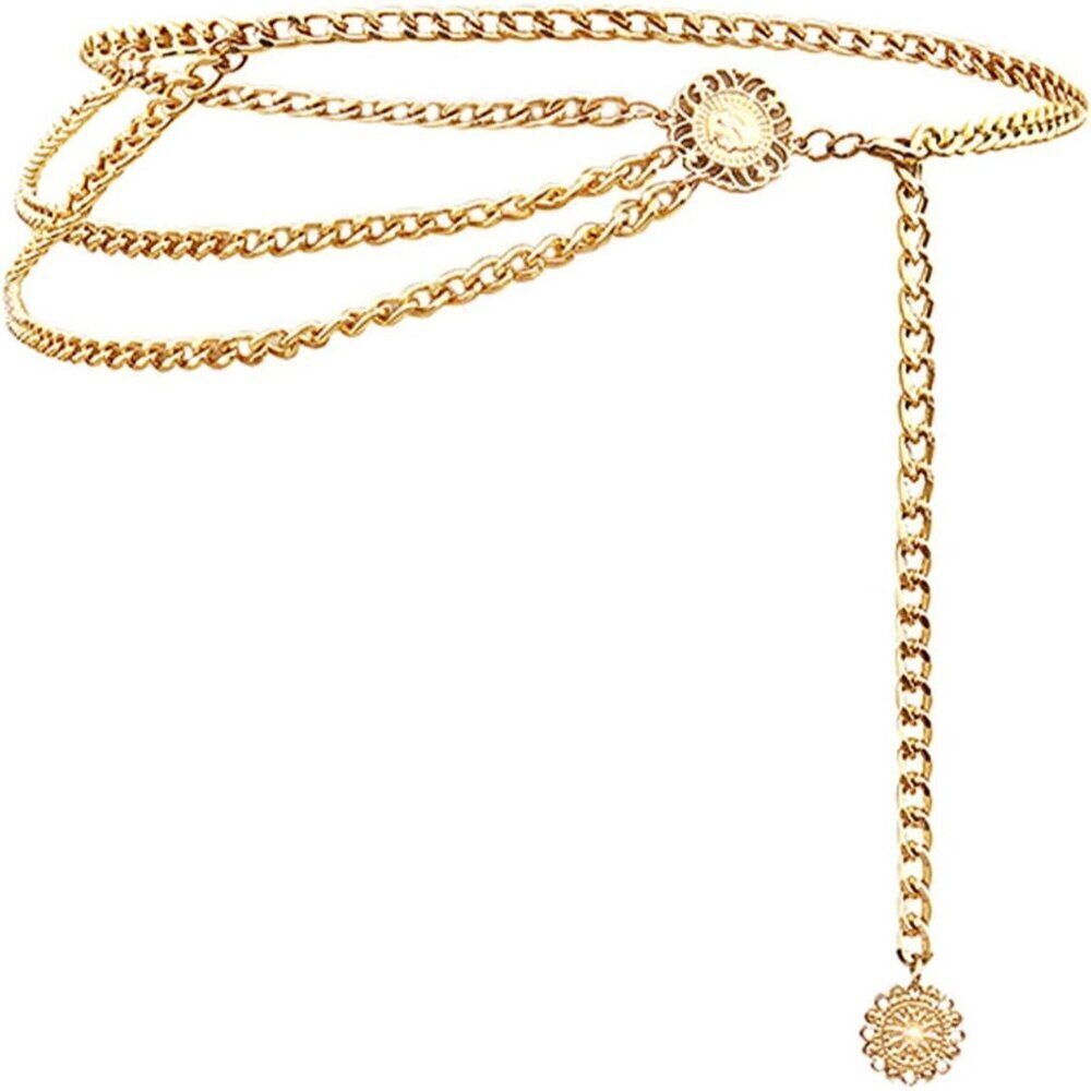 Multilayer Metal Waist Chain Belt Alloy Gold for Women Adjustable Fashion
